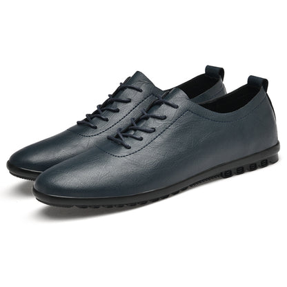 VILOCY Men's Lace Up Soft Leather Lightweight Business Casual Oxford Shoes In Blue
