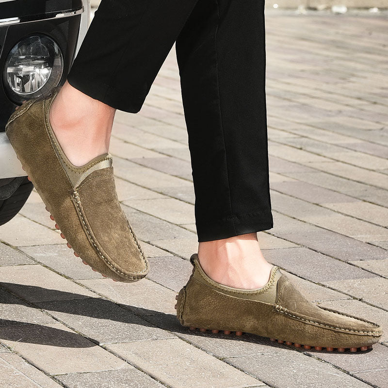 Men's Handmade Washed Suede Slip On Driving Loafers