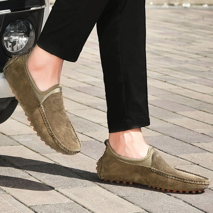 VILOCY Men's Handmade Washed Suede Slip On Driving Loafers