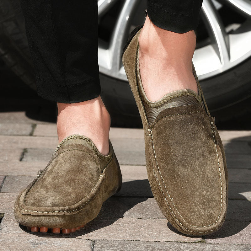 Men's Handmade Washed Suede Slip On Driving Loafers