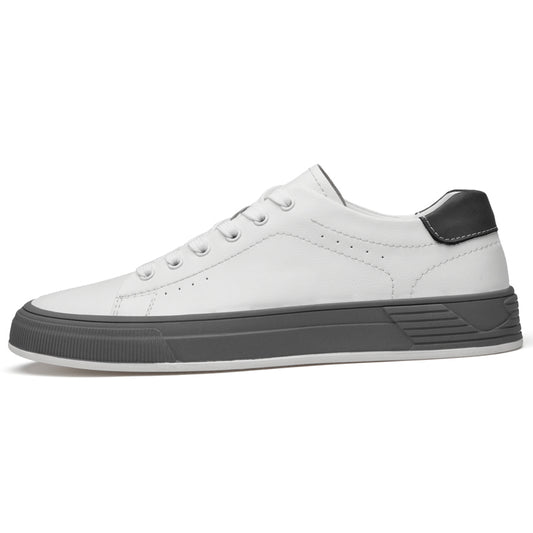 VILOCY Men's Lace-up Leather Low Top Board Sneakers In White