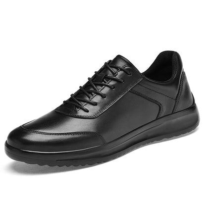 Men's Black Leather Lace Up Business Walking Sneakers