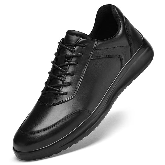 Vilocy Men's Black Leather Lace Up Business Walking Sneakers In Black