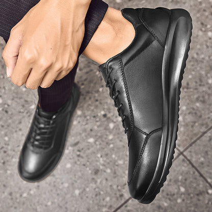 Vilocy Men's Black Leather Lace Up Business Walking Sneakers In Black