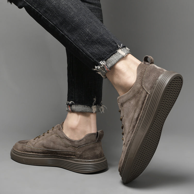 Men's Low-Top Suede Moc Toe Platform Casual Oxford Shoes