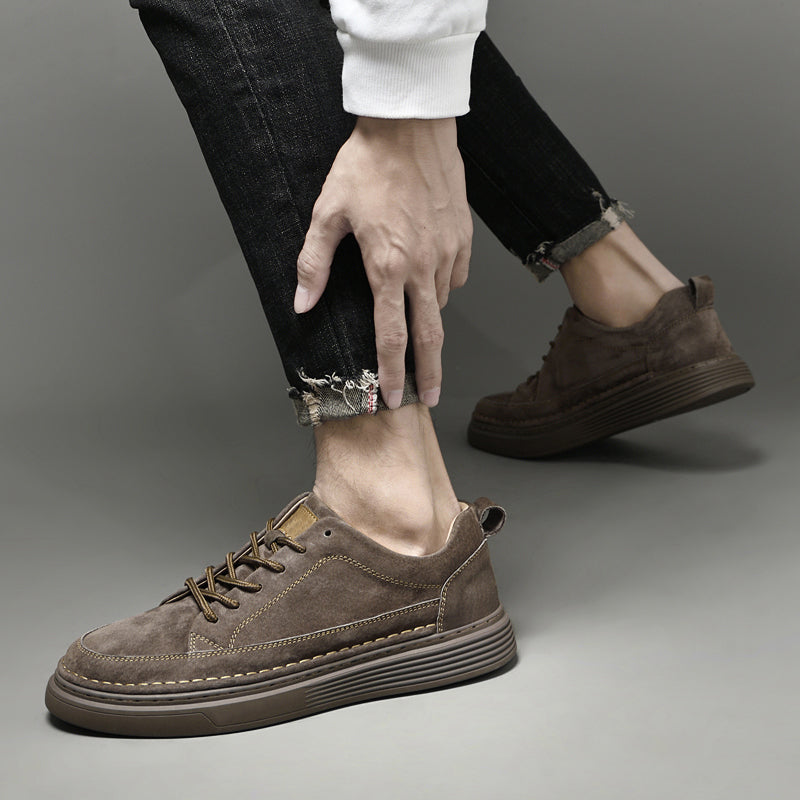 Men's Low-Top Suede Moc Toe Platform Casual Oxford Shoes