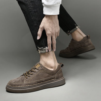 Men's Low-Top Suede Moc Toe Platform Casual Oxford Shoes