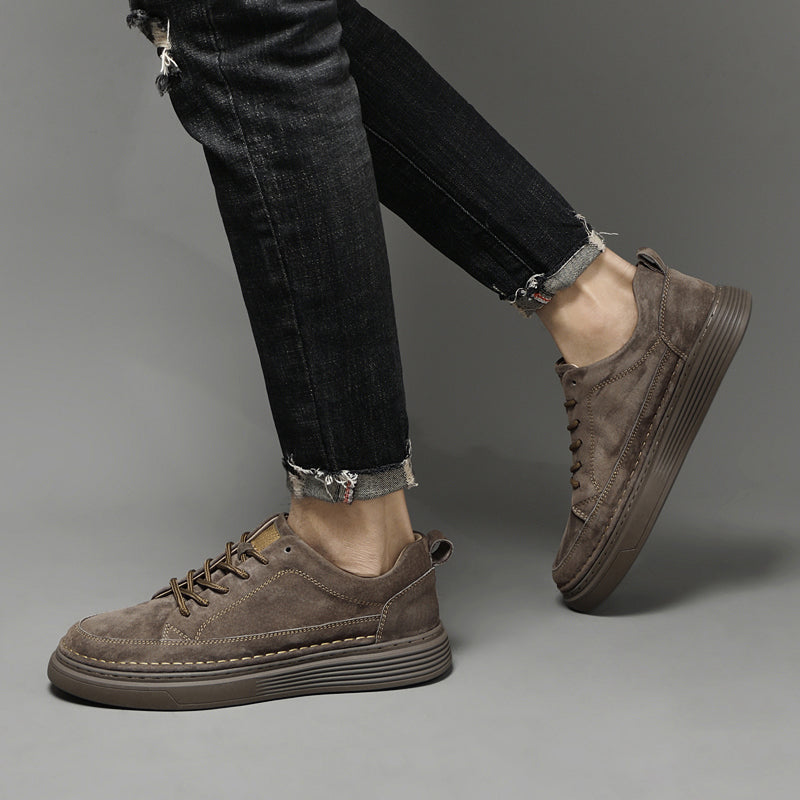 Men's Low-Top Suede Moc Toe Platform Casual Oxford Shoes