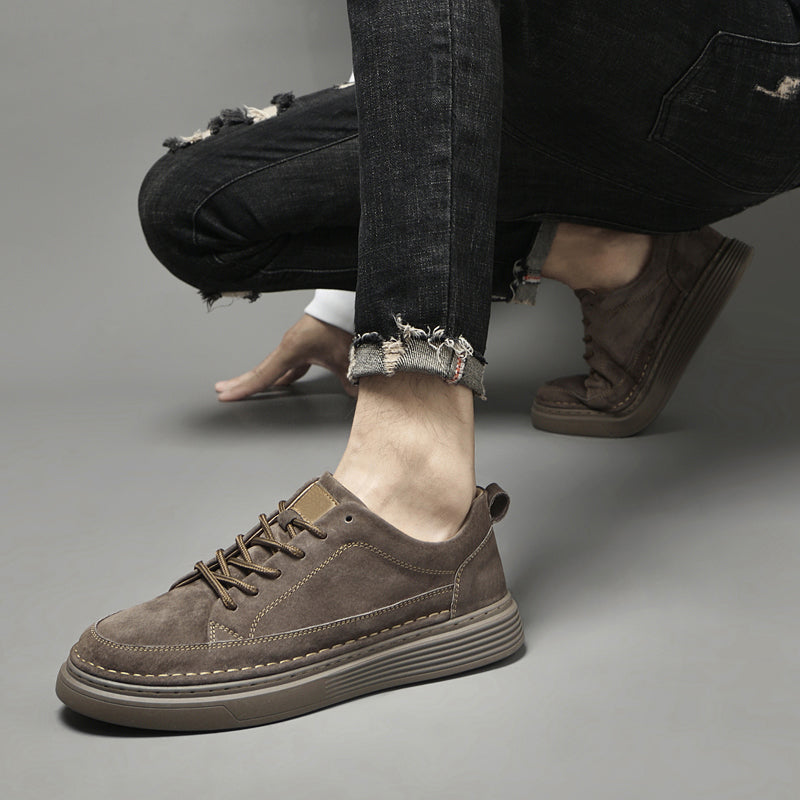 Men's Low-Top Suede Moc Toe Platform Casual Oxford Shoes