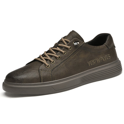 VILOCY Men's Low-Tops Vintage Leather Platform Casual Skate Shoes In Brown