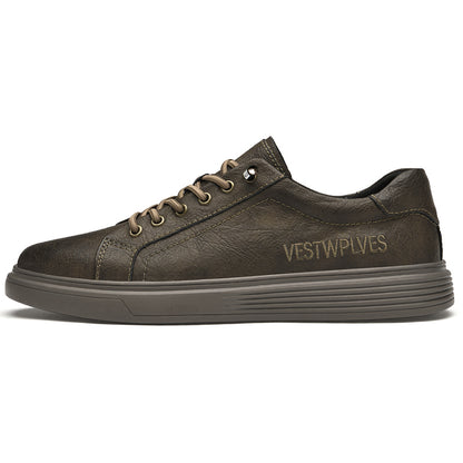 VILOCY Men's Low-Tops Vintage Leather Platform Casual Skate Shoes In Brown
