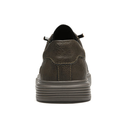 VILOCY Men's Low-Tops Vintage Leather Platform Casual Skate Shoes In Brown