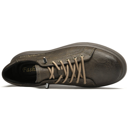 VILOCY Men's Low-Tops Vintage Leather Platform Casual Skate Shoes In Brown