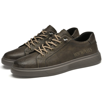 VILOCY Men's Low-Tops Vintage Leather Platform Casual Skate Shoes In Brown