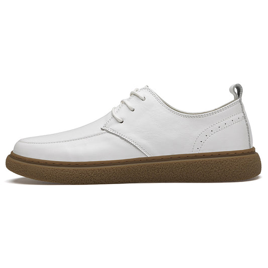VILOCY Men's Lace-Up Casual Genuine Leather Shoes Walking Oxfords Business Dress Shoes In White