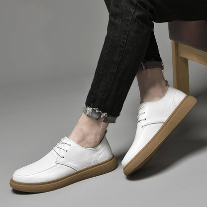VILOCY Men's Lace-Up Casual Genuine Leather Shoes Walking Oxfords Business Dress Shoes In White