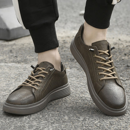 VILOCY Men's Low-Tops Vintage Leather Platform Casual Skate Shoes In Brown