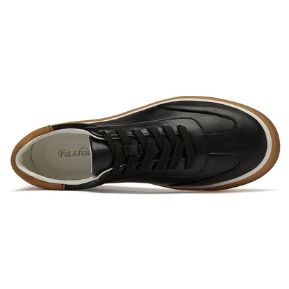 Vilocy - Men's Low Top Leather Skate Casual Sneakers In Black