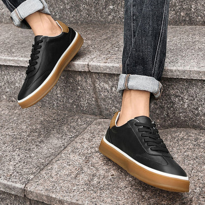 Vilocy - Men's Low Top Leather Skate Casual Sneakers In Black