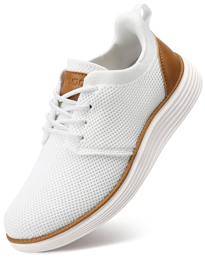 VILOCY Boys Knit Breathable Lace-Up Business Casual Oxford Shoes In White