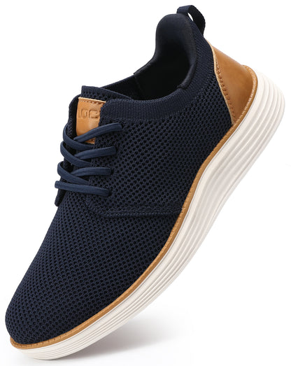 VILOCY Boys Knit Breathable Lace-Up Business Casual Oxford Shoes In Dark Blue