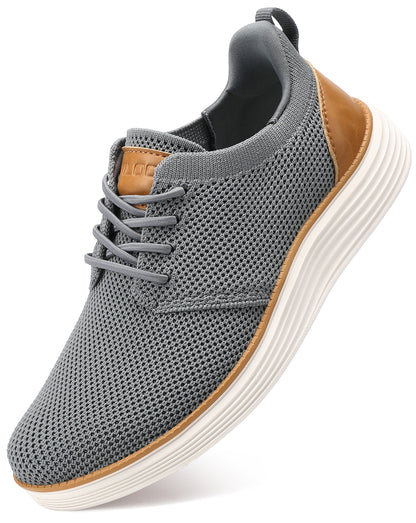 VILOCY Boys Knit Breathable Lace-Up Business Casual Oxford Shoes In Grey
