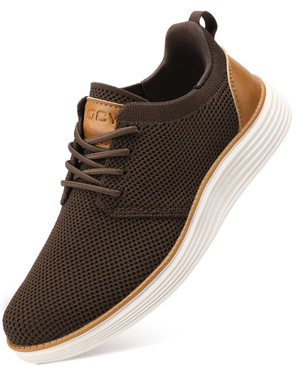 VILOCY Boys Knit Breathable Lace-Up Business Casual Oxford Shoes In Brown