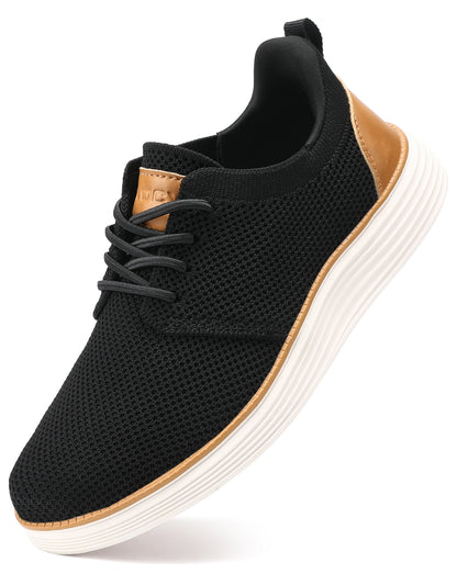 VILOCY Boys Knit Breathable Lace-Up Business Casual Oxford Shoes In Black