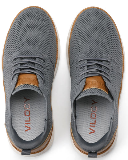 VILOCY Boys Knit Breathable Lace-Up Business Casual Oxford Shoes In Grey