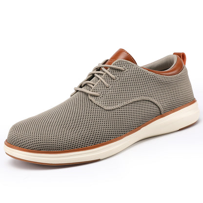VILOCY Men's Wide Breathable Knit Lace Up Oxford Casual Shoes In Khaki