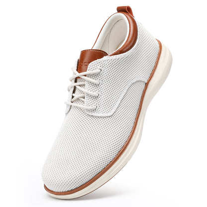 VILOCY Men's Wide Breathable Knit Lace Up Oxford Casual Shoes In Off-White