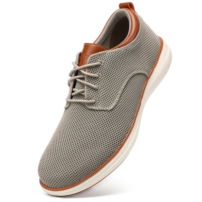 VILOCY Men's Wide Breathable Knit Lace Up Oxford Casual Shoes In Khaki