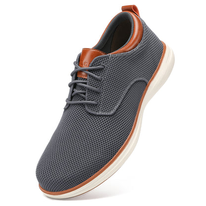 VILOCY Men's Wide Breathable Knit Lace Up Oxford Casual Shoes In Grey