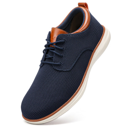 VILOCY Men's Wide Breathable Knit Lace Up Oxford Casual Shoes In Navy