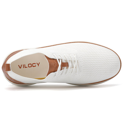 VILOCY Men's Wide Breathable Knit Lace Up Oxford Casual Shoes In White