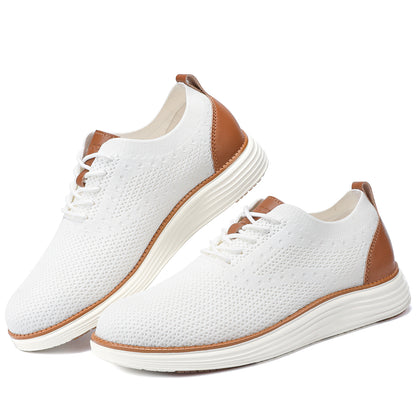 VILOCY Men's Wide Breathable Knit Lace Up Oxford Casual Shoes In White