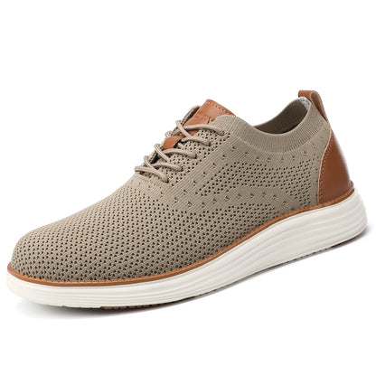 VILOCY Men's Wide Breathable Knit Lace Up Oxford Casual Shoes In Khaki