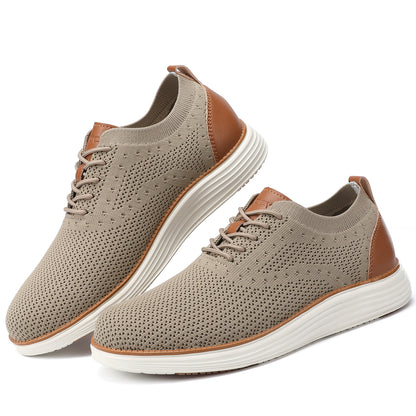 VILOCY Men's Wide Breathable Knit Lace Up Oxford Casual Shoes In Khaki