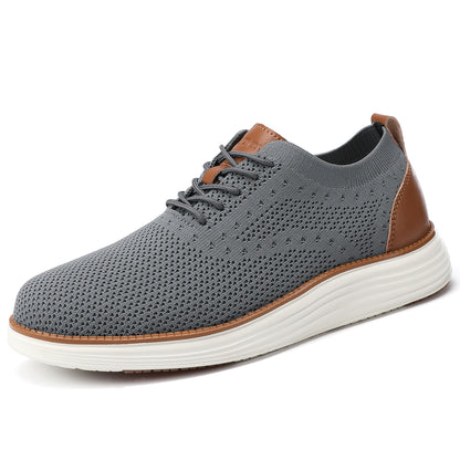 VILOCY Men's Wide Breathable Knit Lace Up Oxford Casual Shoes In Grey