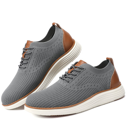 VILOCY Men's Wide Breathable Knit Lace Up Oxford Casual Shoes In Grey