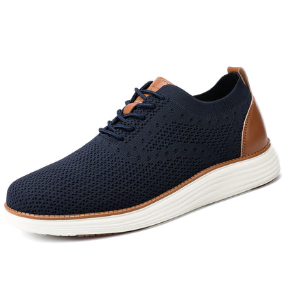 VILOCY Men's Wide Breathable Knit Lace Up Oxford Casual Shoes In Dark Blue