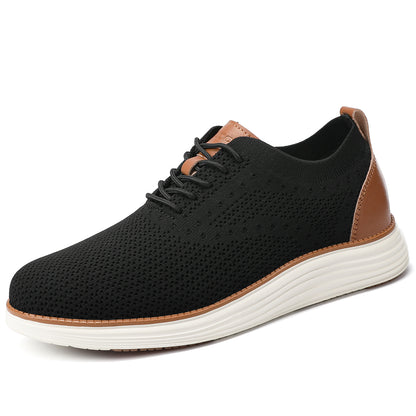 VILOCY Men's Wide Breathable Knit Lace Up Oxford Casual Shoes In Black