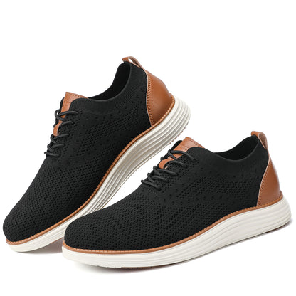 VILOCY Men's Wide Breathable Knit Lace Up Oxford Casual Shoes In White