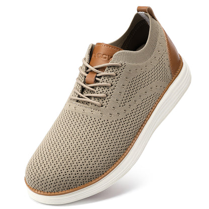 VILOCY Men's Wide Breathable Knit Lace Up Oxford Casual Shoes In Khaki