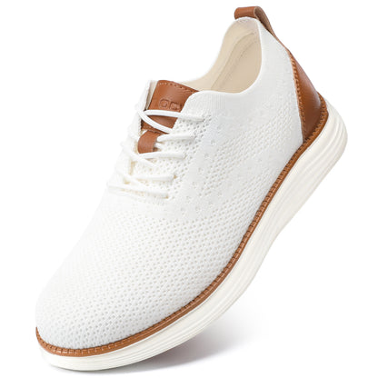 VILOCY Men's Wide Breathable Knit Lace Up Oxford Casual Shoes In White