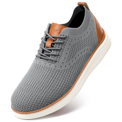 VILOCY Men's Wide Breathable Knit Lace Up Oxford Casual Shoes In Grey