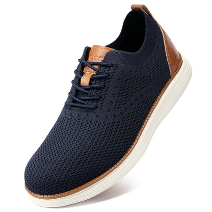 VILOCY Men's Wide Breathable Knit Lace Up Oxford Casual Shoes In Dark Blue