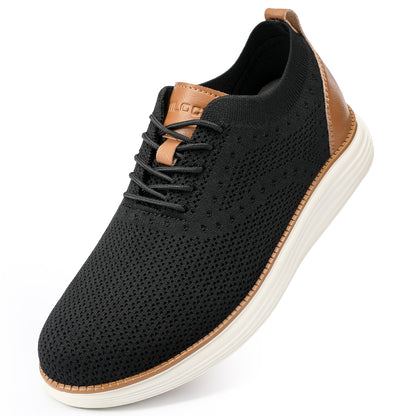 VILOCY Men's Wide Breathable Knit Lace Up Oxford Casual Shoes In Black