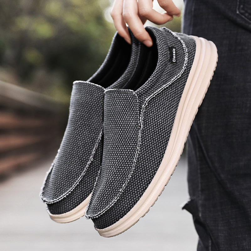 Men's Breathable Woven Canvas Slip On Causal Boat Loafers