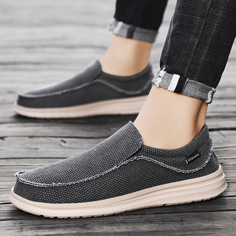 Men's Breathable Woven Canvas Slip On Causal Boat Loafers